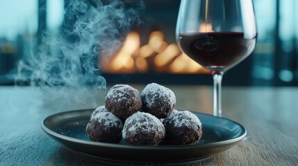 Wall Mural - Cozy winter dessert with red wine