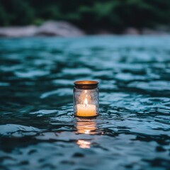 Wall Mural - Serene candle floating on tranquil waters