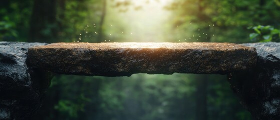 Canvas Print - Sunlit forest path with water reflection