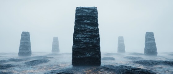 Poster - Mysterious monoliths in the fog