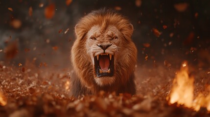 Poster - Fierce lion roaring in the wild