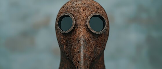 Poster - Close-up of a rusty metal mask with dark eye sockets