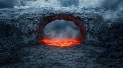 Poster - Fiery volcanic arch in icy landscape