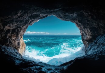 Wall Mural - Stunning ocean view through natural cave arch