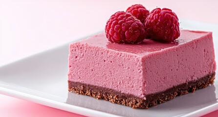 Wall Mural - Delicious raspberry mousse cake with fresh raspberries