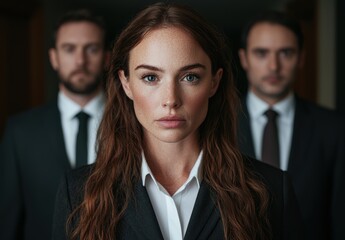 Poster - Serious businesswoman with long hair in formal attire