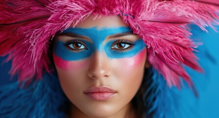 Canvas Print - Vibrant makeup and feather headpiece