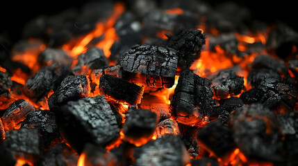 Close-Up of Glowing Embers in a Charcoal Grill, Creating a Vivid Display of Red and Orange Hues.