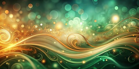 Wall Mural - A Dreamy Abstract Background with Golden Swirls and a Green Blurred Background