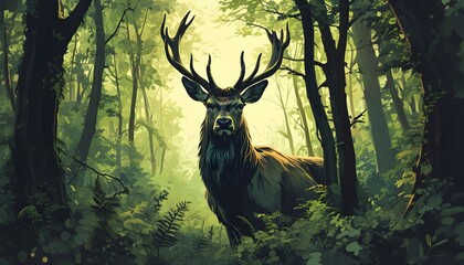 Majestic silhouette of a deer in a dense forest embodying peace, nature, and tranquility