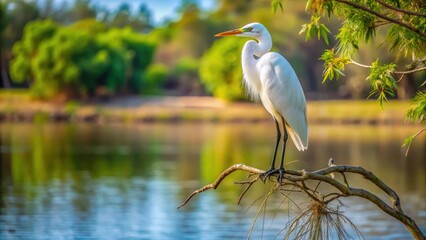 Egretta garzetta perched on tree branches by a lake, Egret, Garzetta, Bird, Wildlife, Nature, Tree, Branch, Lake, Water