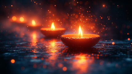 Diwali India ceremony, Indian traditional candles blurred background