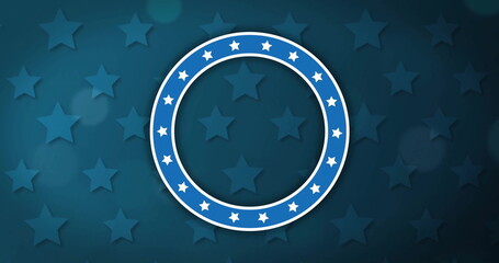 Wall Mural - Image of white stars of american flag in blue ring over stars on blue background