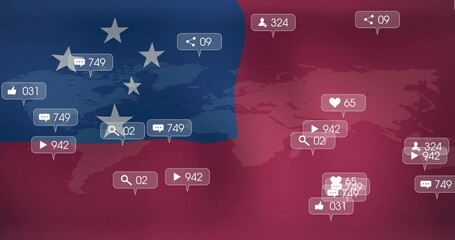 Poster - Social media notifications image over world map and Samoa flag background