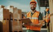 © Panuwat - Young man beard cap wearing orange safety vest Smiling worker holding