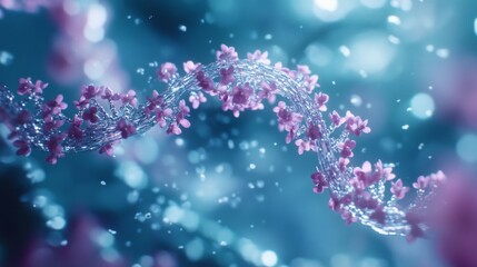 Close-up DNA strand which appears to be made strands with floral