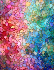 Wall Mural - Colorful abstract mosaic design with an array of vibrant, flowing shapes blending from warm to cool tones. Ideal for creative projects, backgrounds, design inspiration, or home decor.