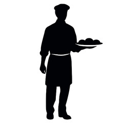 Silhouette of a Baker Man Baking Isolated on White Background – Vector Illustration