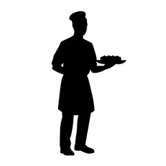 Silhouette of a Baker Man Baking Isolated on White Background – Vector Illustration