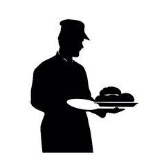 Silhouette of a Baker Man Baking Isolated on White Background – Vector Illustration