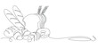 © vionaembun42 - continuous line of various kinds of hand-made bread. one line drawing of bread Baguettes, white bread, croissants, donuts. single line vector illustration. isolated white background