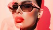 © Yuan - Close-up portrait of a woman wearing sunglasses with bold red lips.