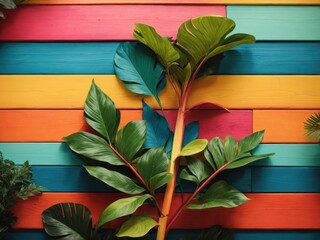 Wall Mural - Colorful Painted Wood plants flat