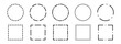 © vika_k - Black dashed frame collection. Dashed outline circle and square border set. Geometric dotted rectangular and round shape pack. Outline cut out element design bundle for poster, banner, flyer. Vector