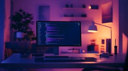 Nighttime Coding Setup with Colorful Code Display
