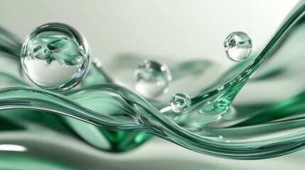 Poster - Abstract Green Liquid with Spheres