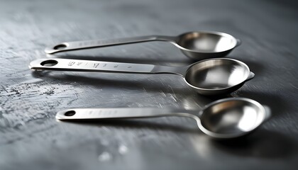 Sleek stainless steel measuring spoon elegantly resting on a polished metal surface