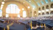 © tashechka - Graduates in black caps and gowns gather in a historic university hall to celebrate their graduation surrounded by family and friends