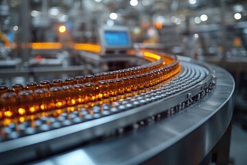 Wall Mural - Bottles on Conveyor Belt