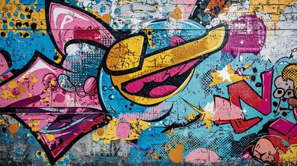  Graffiti wall with comic book elements, bold outlines