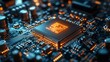 © racesy - Close-up View of a Glowing Microchip on a Circuit Board