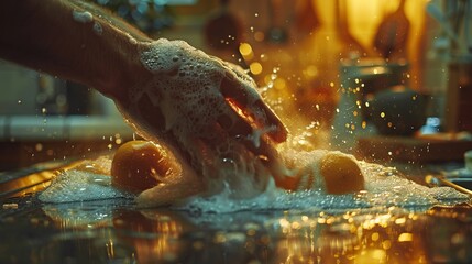 Canvas Print - Washing Oranges in Soapy Water