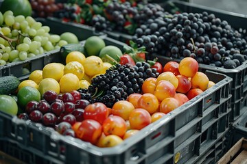 Wall Mural - Fresh Fruits in Plastic Crates