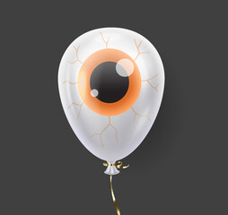 Poster - Scary eye with red veins air balloon realistic vector illustration. Halloween party frightening design 3d object image on black background