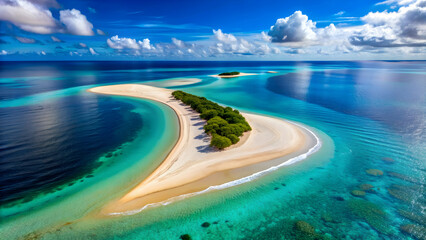 Scenic view of a tropical sand spit extending into the ocean, Tropical, Island, Sand, Spit, Beach, Summer, White sand, Ocean