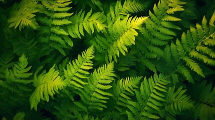 Sticker - Lush green fern leaves creating a natural background.