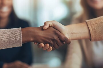 Handshake close-up, diverse professionals.