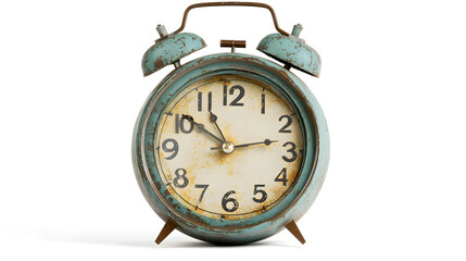 A vintage-style alarm clock with a classic bell on top.