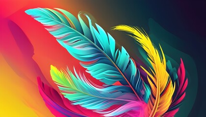 Wall Mural - Vibrant Abstract Graphic Poster Featuring Colorful Gradient Feathers in a Digital Technology Theme