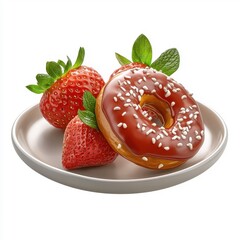 Strawberry pretzel on a plate, isolated with a white background, presenting a classic and elegant look.