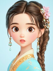 Poster - A vibrant digital illustration captures a young Chinese teen in a charming, cartoonish style with colorful fantasy realism.