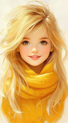 Poster - A joyous 3yearold girl with stunning European features and bright yellow hair smiles delightfully at the viewer.