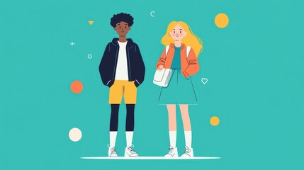 Canvas Print - Fun cartoon teens with unique styles, great for a vibrant, animated story or quirky illustrations.