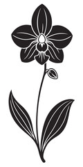 Sticker - Orchid flower silhouette vector illustration on a white background