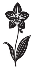 Sticker - Orchid flower silhouette vector illustration on a white background