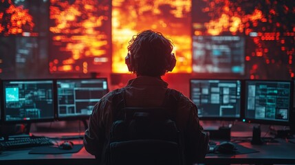 Cybersecurity Specialist Working Late at Night